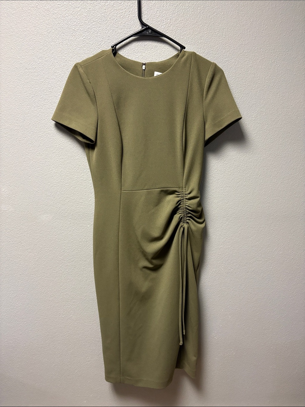 Calvin Klein Olive Ruched Sheath Midi Dress